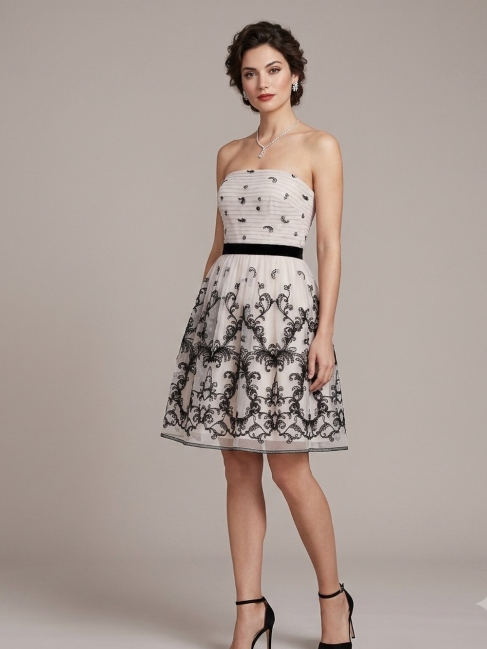 Adrianna Papell Embroidered Fit‎ & Flare Strapless Dress
